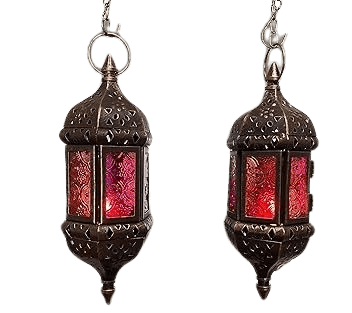 IRON & GLASS LANTERN CANDLE HOLDER SET OF 2 (ANTIQUE)